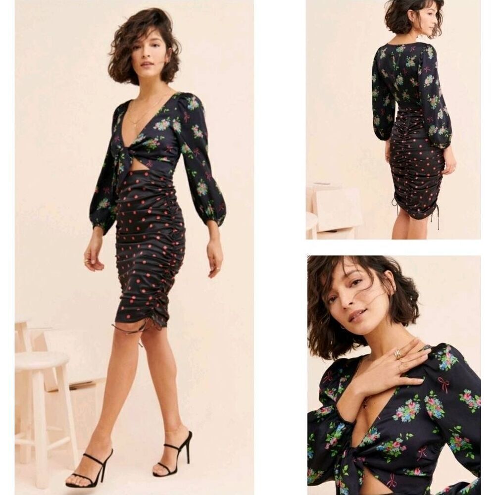 For Love & Lemons Wilson Print Ruched Mini Dress